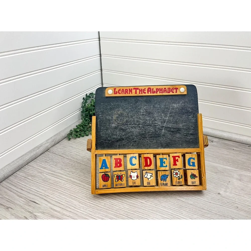Vintage Alphabet Slate Chalkboard: Nursery Decor‎ with Wooden Blocks